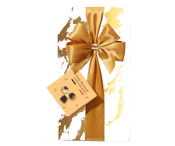 Schachtel mit Geschenkpapier und Schleife Weiß/Gold (250g)